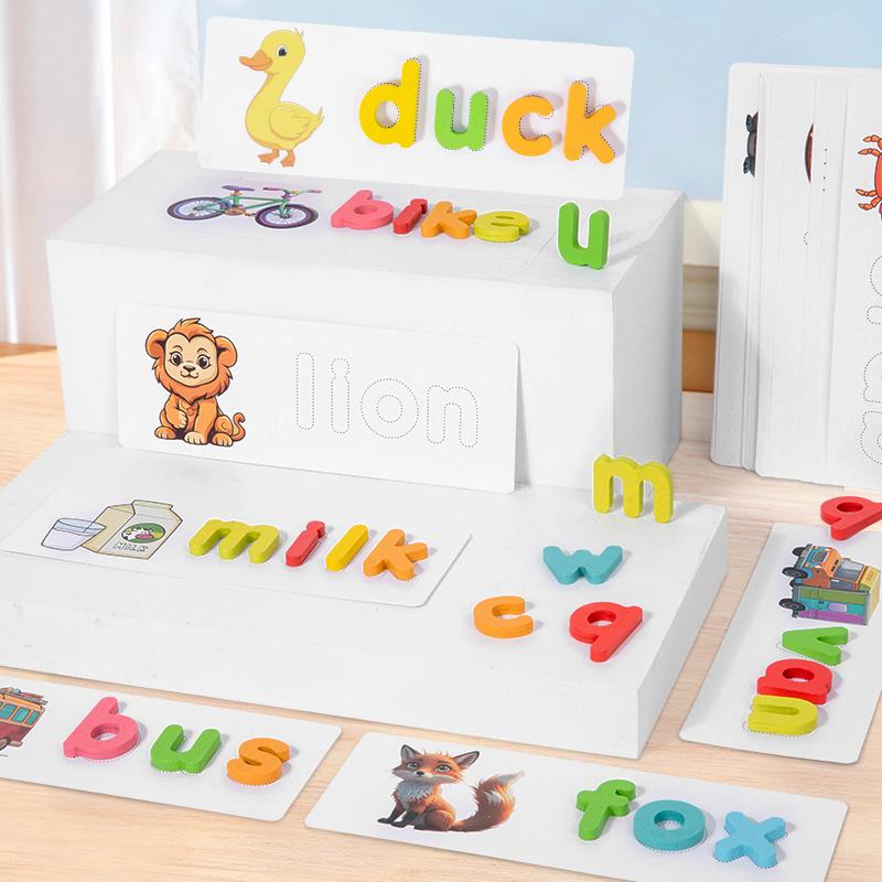Wooden Puzzle Cartoon Animal See & Spell Learning Toys English Alphabet Spelling Word Words & Matching Letter Games gift for Kid