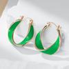 New Fashion Green Enamel Hoop Earrings For Women  Rose Gold Color Girl Party Eardrop Accessories Wedding Jewelry