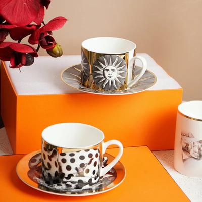 Italian Ceramics Mugs Vintage Teaware Sets Coffee Cup Saucer Set with Plate 350ml Cupa for Office Flower Tea Light Luxury Gift