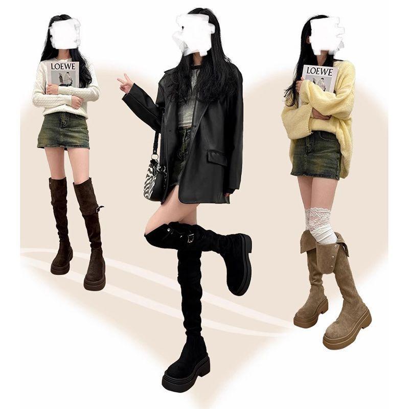 Two Wear Folded Thick-soled Boots for Children In the Autumn and Winter of 2025, New Thick-heeled Knee Knight Boots, Spring and Autumn Trend