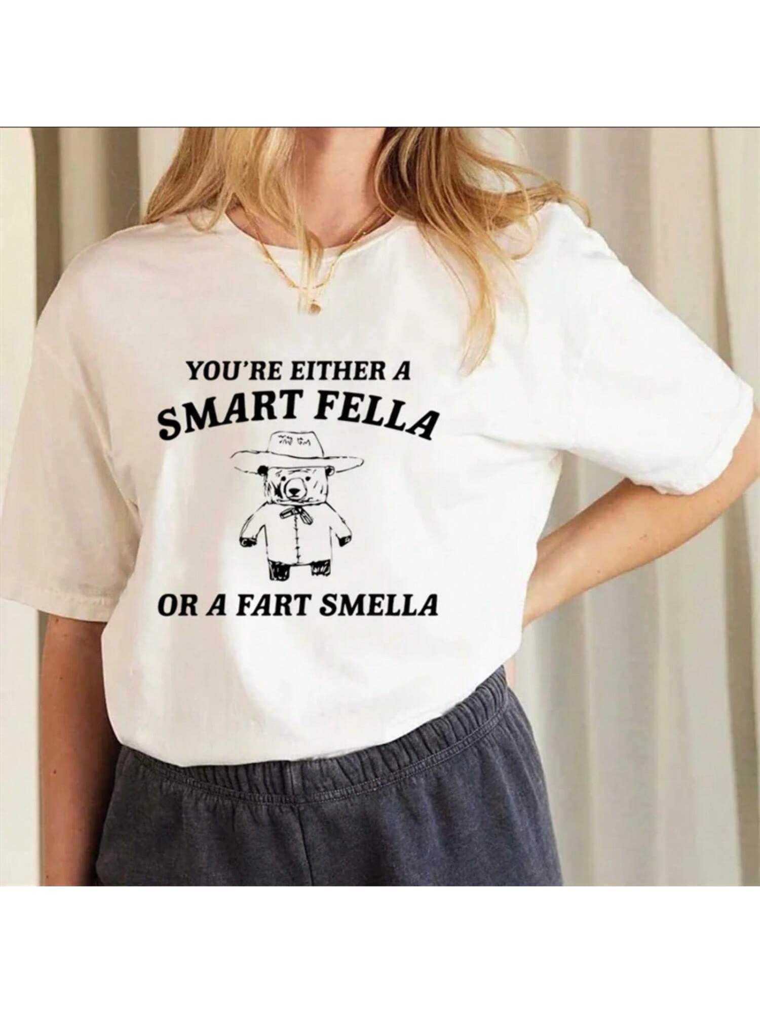 Retro Cartoon T-Shirt Casual 90s New Cute And Fashionable Wounisex s Are You A Smart Fella Or Fart Smella Pattern T-Shirt. S разноцветный
