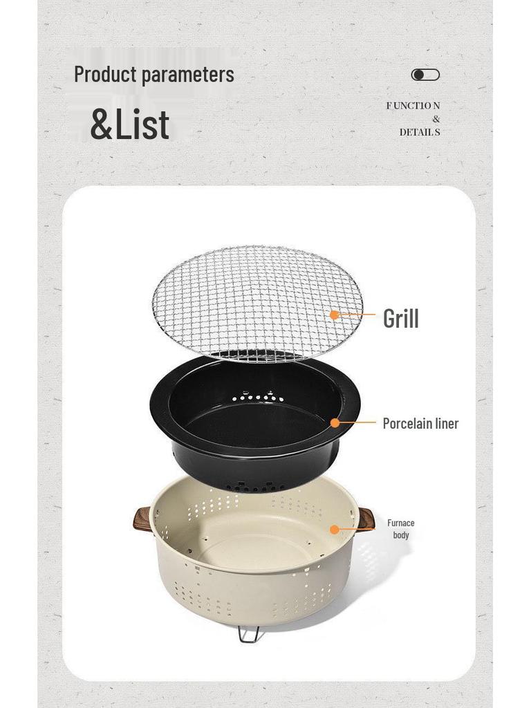 Korean BBQ Portable Outdoor Charcoal Grill, Multifunctional Cooking Grill