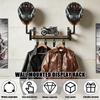 Helmet Holder Wooden Wall Mount Motorcycle Helmet Display Stand with 4 Clip and 2 Hook Multi-purpose Riding Suits Storage Rack