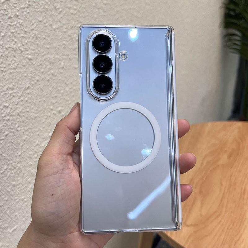 Suitable for Samsung Zfold7 Magnetic Suction Mobile Phone Case Fold6 Transparent PC Hardened Double Sided Central Shaft Anti Fall Protection Case