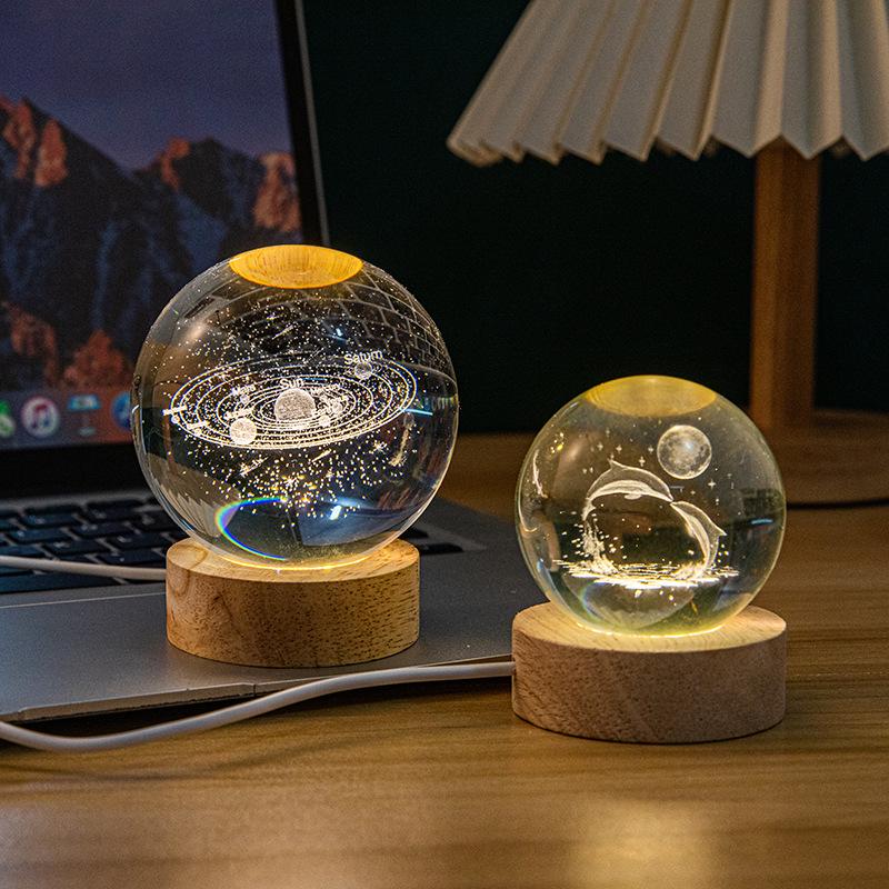3D Laser-Engraved Milky Way Moon Crystal Ball Night Light