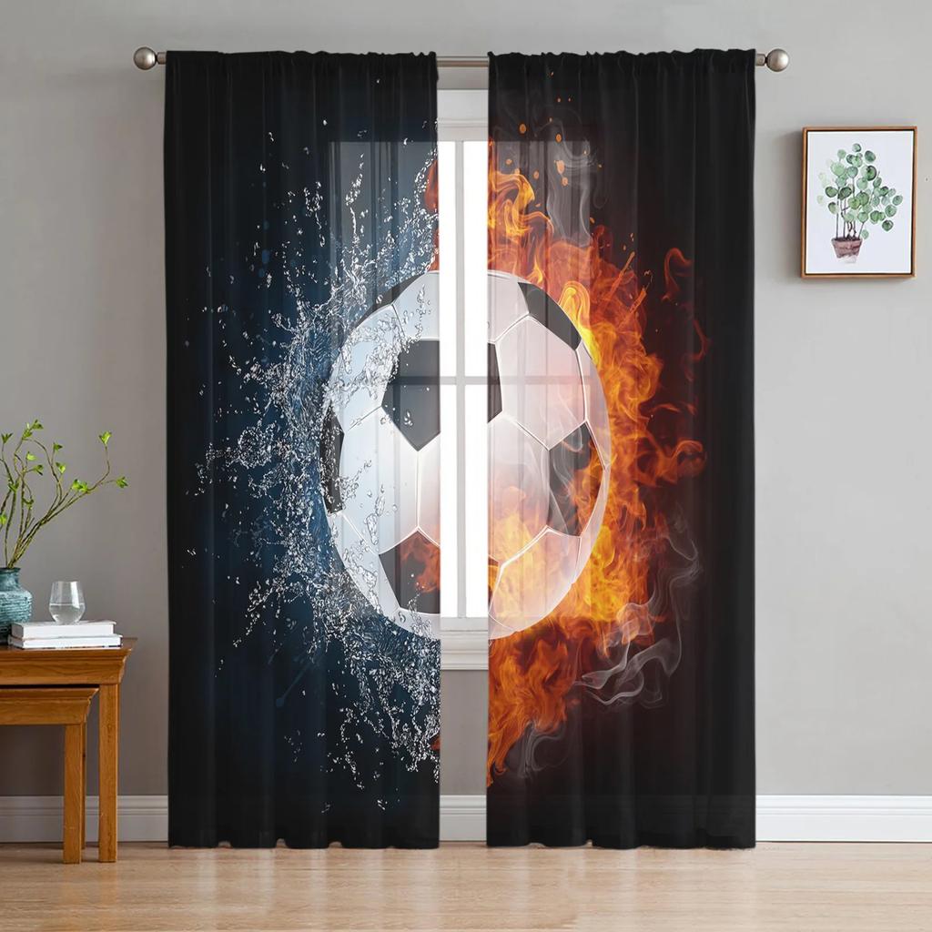 Soccer Football Game Sport Splash Ink Sheer Drapes for Living Room Decor Window Curtain for Bedroom Curtain Panels