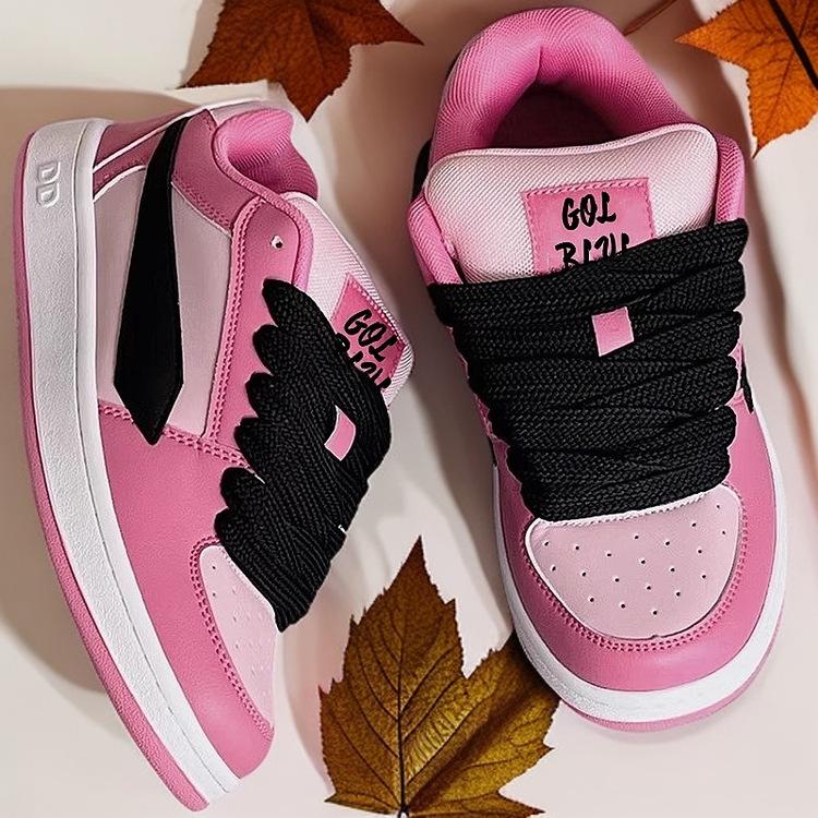 

2024 новые розовые туфли на платформе с высокой посадкой женские корейские нишевые осенние универсальные повседневные туфли из кожи с панелями 40 арбуз красный