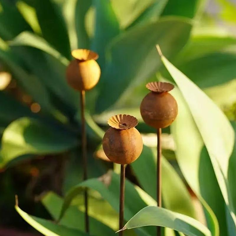 3Pcs Rusty Flower Shape Metal Flower Pot Decorative Stakes Freestanding Outdoor Garden Decoration for Balcony Courtyards