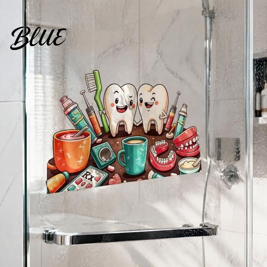 Versatile Adhesive Wall Decals Cartoon Smiling Teeth Decals Dental Tools Self-Adhesive Stickers Funny Stickers for Bathroom Art Kids Bedroom Clinic