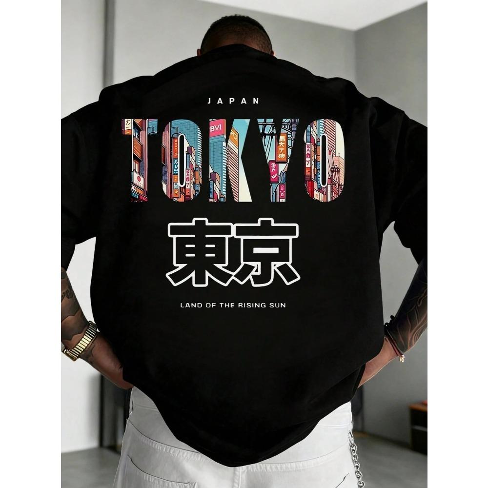Summer Japan Tokyo Letter Printing T-Shirts Mens Short Sleeve T Shirts Oversized O-Neck Soft Tops Casual Male Clothes M