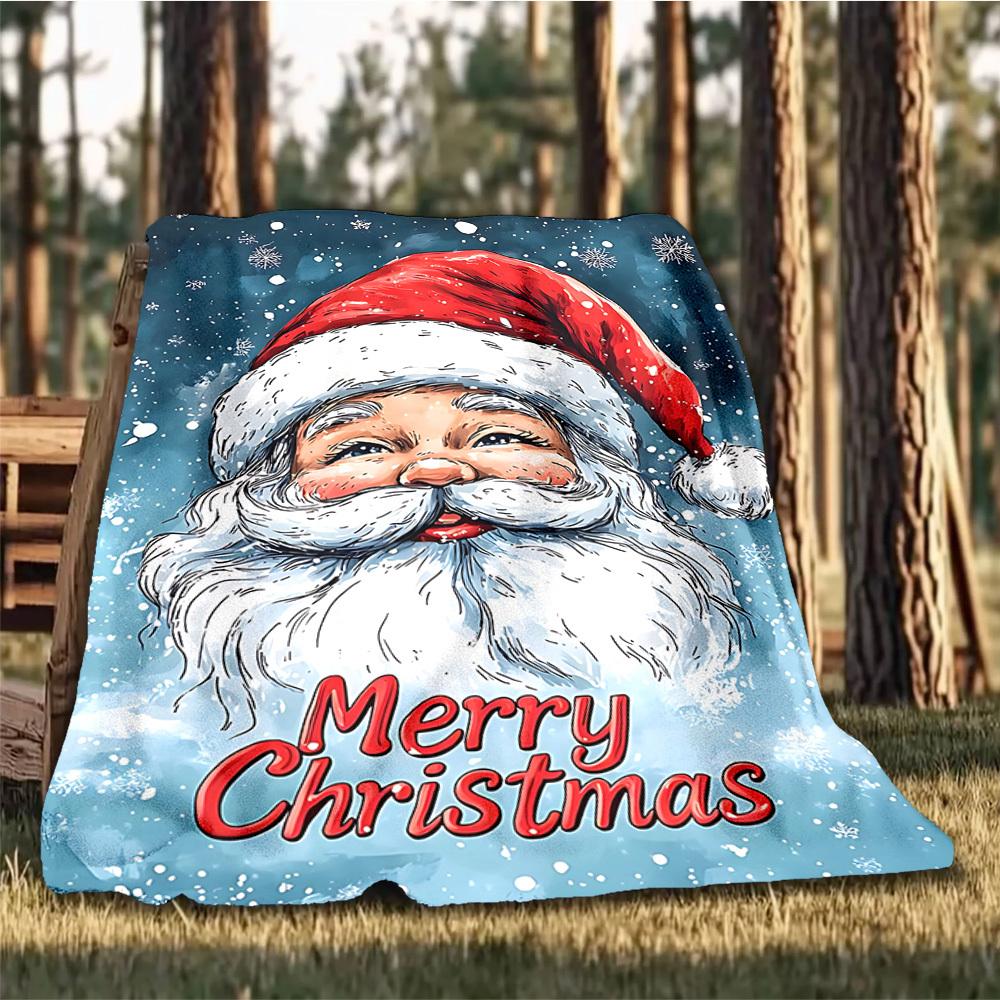 1pc Merry Christmas Santa Claus Outdoor Flannel Blanket Soft All Season Polyester Throw , Perfect for Picnics & Travel , Picnic Accessory