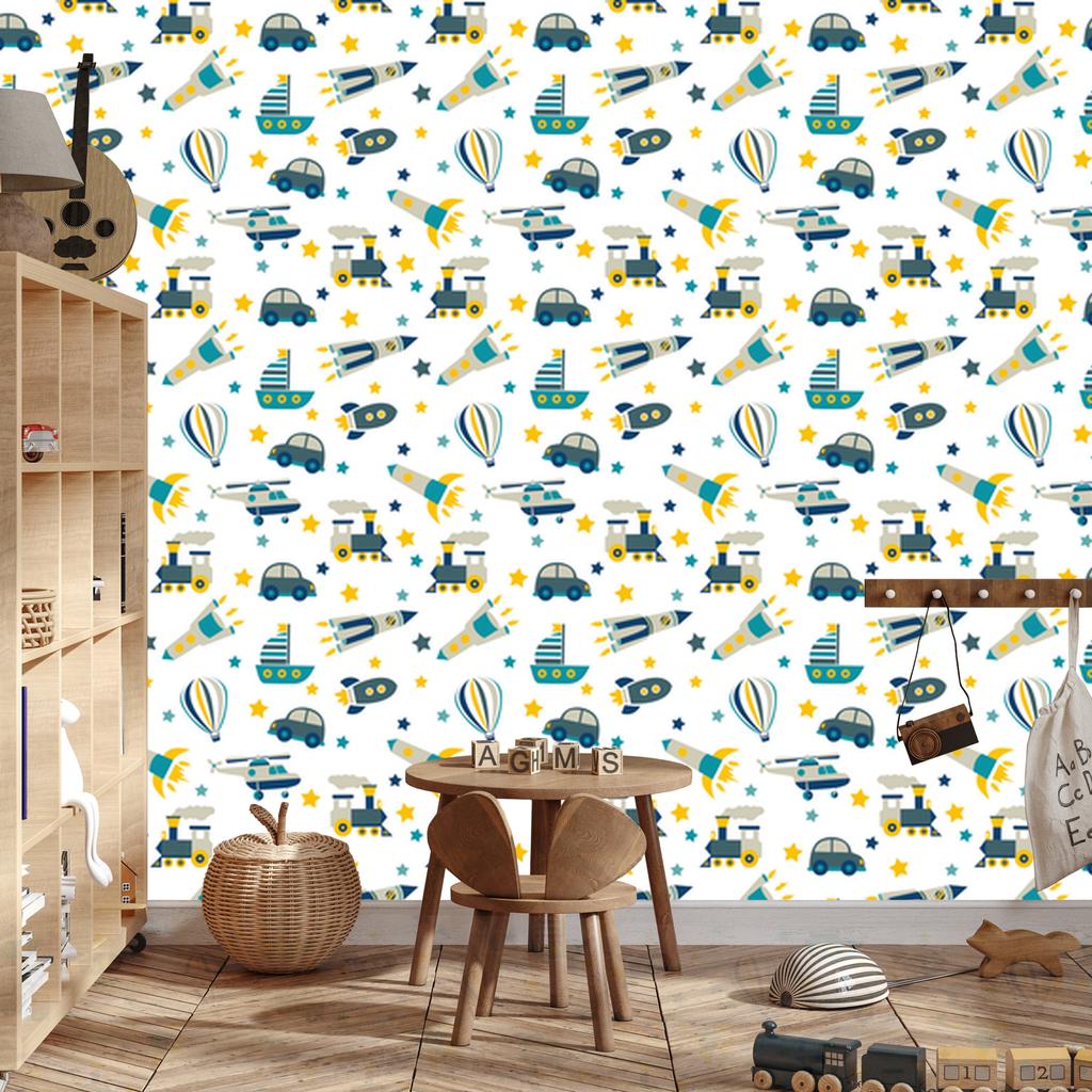 Helicopters, cars and balloons wallpaper for living room and bedroom 50x1000
