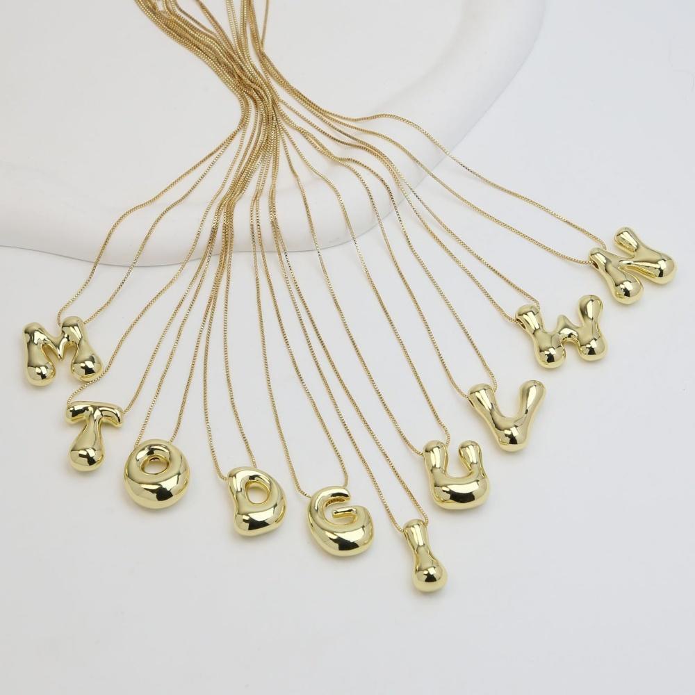 Creative A-Z Balloon Bubble Letter Pendant Neckalce for Women Gold Plated Chunky Initial Necklaces Jewelry Birthday Gift