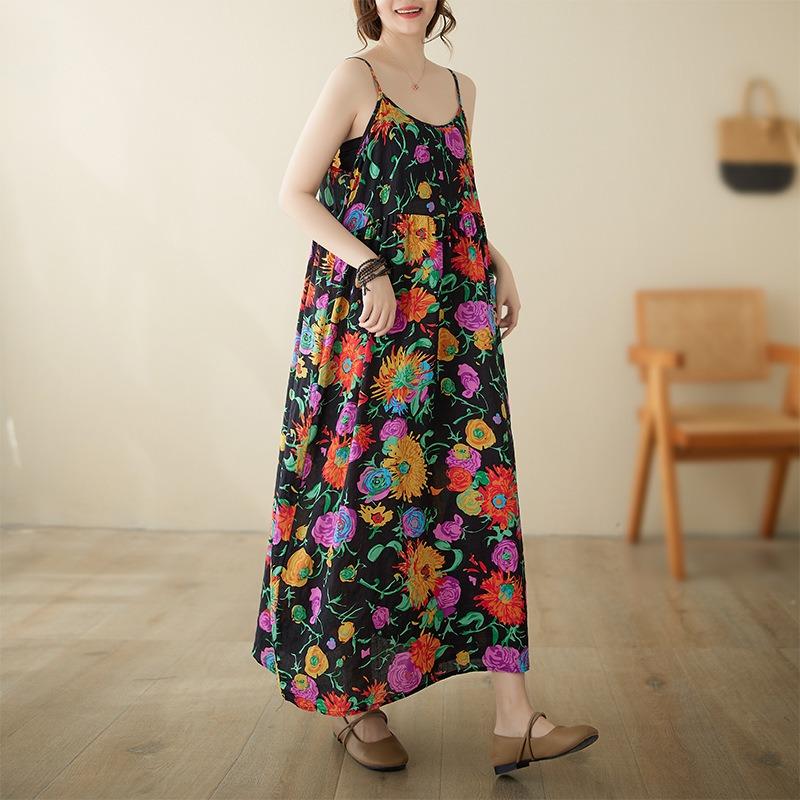 Summer New Literary and Retro Pullover Tube Top Suspender Loose Large Size A Word Sleeveless Dress Women