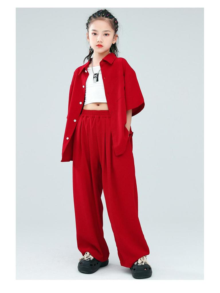 Children's Trendy Street Dance Outfit - Loose Pants and Shirt Set for Boys and Girls Jazz Performance.