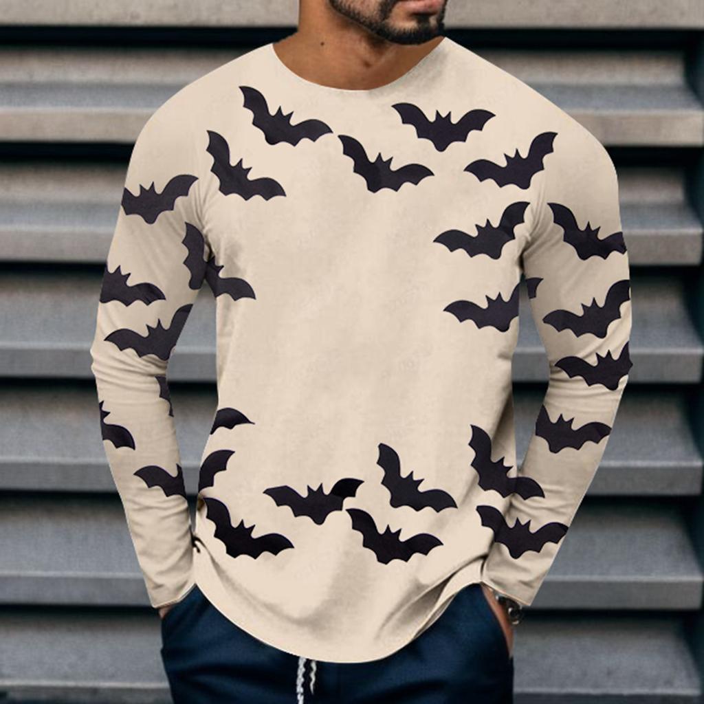 Spring and Autumn Round Neck 3D Bat Printed Top Fashionable Casual Long Sleeved Men's T-shirts