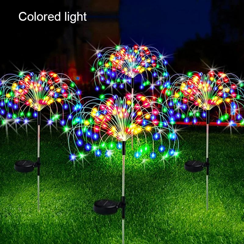 1PC Solar Fireworks Lamp Outdoor Grass Globe Dandelion Flash String Fairy lights 90/120/150/200LED For Garden Lawn Holiday Light