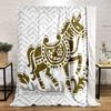 Golden Ornate Horse On Geometric Pattern Patterned Flannel Blanket Perfect for the Bedroom Living Room, Sofa, or a Little Nap