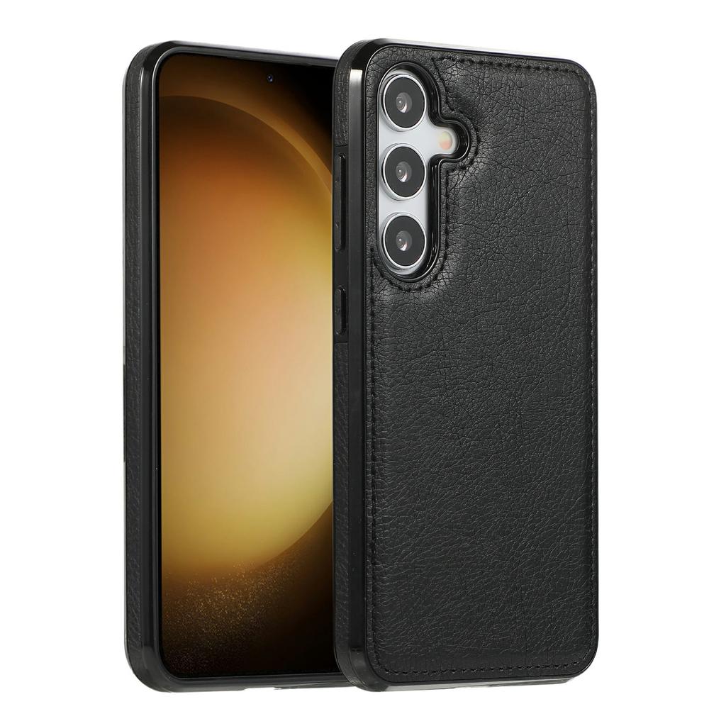 For Samsung Galaxy S25+/S24+ Case Litchi Texture PU Leather Coated PC+TPU Phone Cover