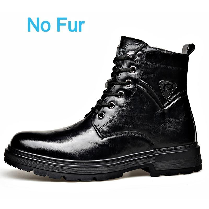 British Style Mens Winter Platform Snow Boots Fashion Genuine Leather Outdoor Antiskid Walking Ankle Boots Mens High Top Boots