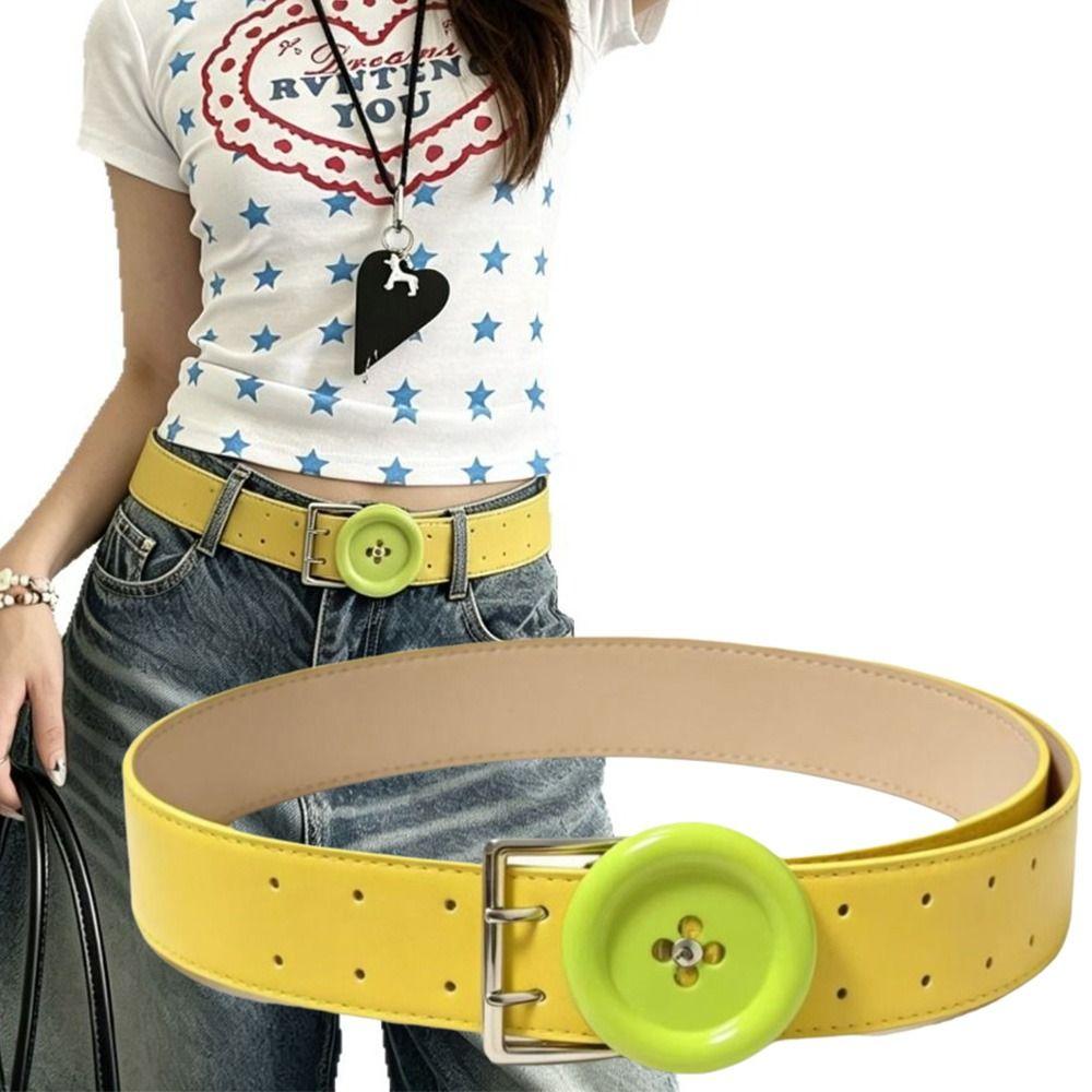 PU Y2K Waist Belt Large Button Decor Fashion Belt New Button Belt  Jeans