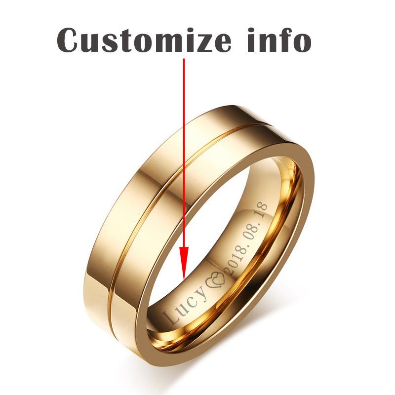 Vnox Trendy Wedding Bands Rings for Women / Men Love Gift Gold-color Stainless Steel CZ Promise Couple Jewelry