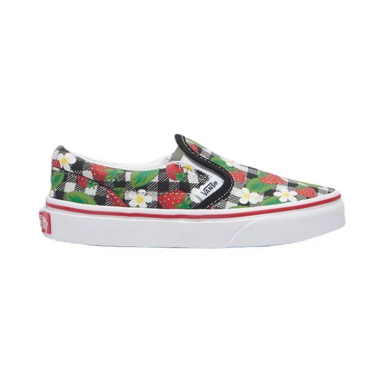 Vans Strawberry Print Casual Low-Top Kids Skate Shoes Kids sneaker Black White VN0A7Q5GARU