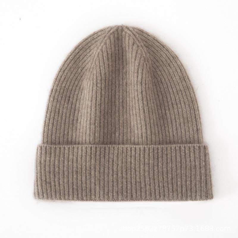Simple big head circumference cashmere hat women's autumn and winter double-layer thickened warm ear protection Northeast wool knitted pile cold hat