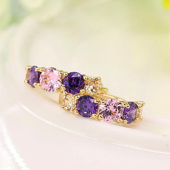 Women Fashion 9K Gold Plated Purple Zircon Eardrop Huggie Earrings Jewelry Gift