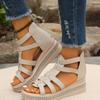 Women's Soft Leather Platform Wedge Roman Sandals, 2026 New Rhinestone Hollow Out Elegant Fashion Summer Footwear