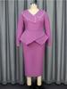 Elegant Women Bodycon Dress with Turn-Down Collar Long Sleeve Asymmetrical Design Split Hem Slim Fit Midi Office Party Wear