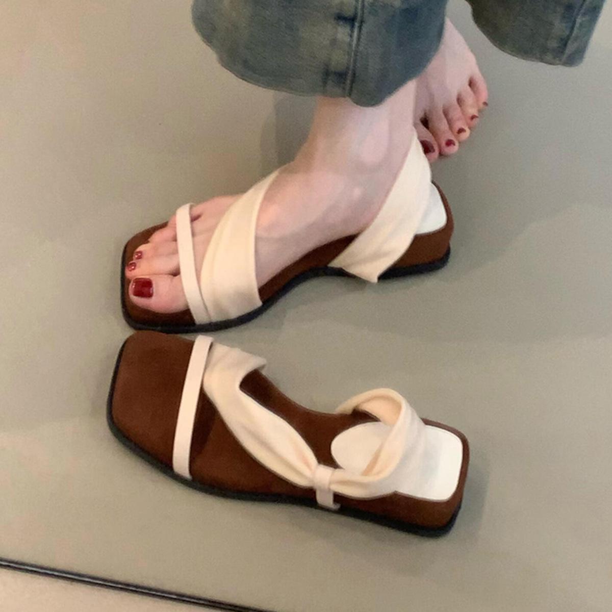 

French retro design sense two wear simple open-toed sandals women s platform temperament versatile wear sandals 35 абрикосовый