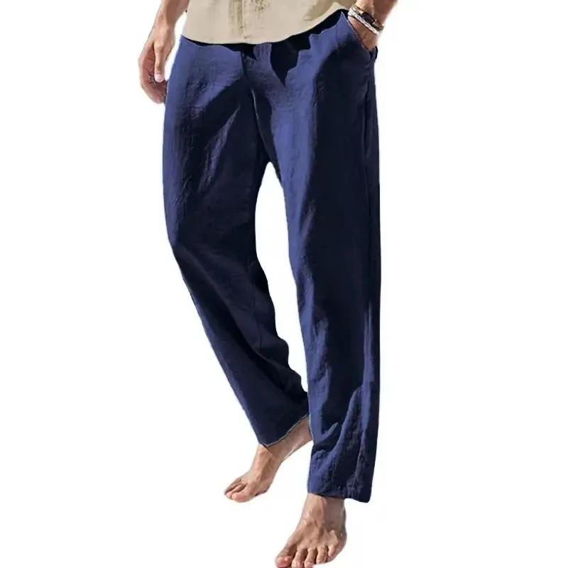 Men's Casual Pants Loose Fit Breathable Lightweight Spring Summer Long Pants Elastic Waist Cozy Beach Trousers Basic Style