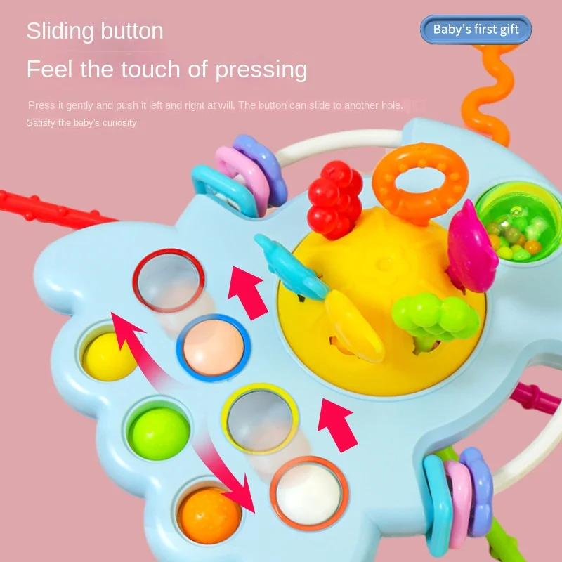 Baby Flying Saucer Rocket Pull String Teether Toys Montessori Sensory Educational Finger Grasp Training Early Cute Learning Toys