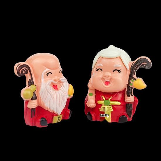 Longevity God Grandma Birthday Cake Topper with Plum Blossom Fan