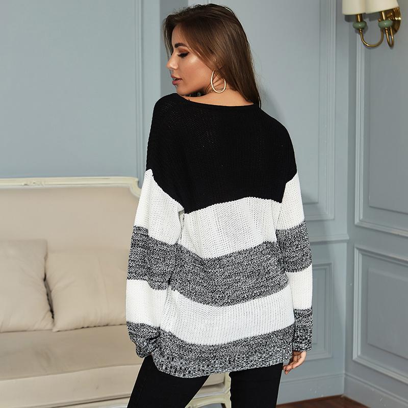 YYFS Women's Fashion Stripe Print Autumn Winter Long Sleeve O-Neck Sweaters