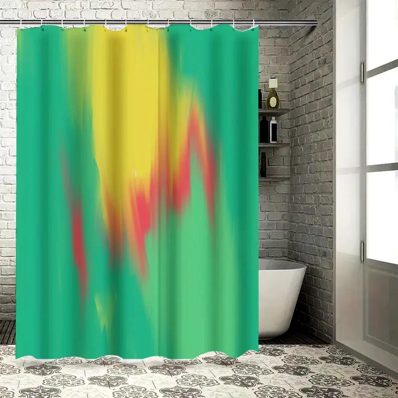 Colorful Green Shower Curtain with Red and Yellow Accent for Bathroom Decor Polyester Fabric, Water-Resistant Print Design
