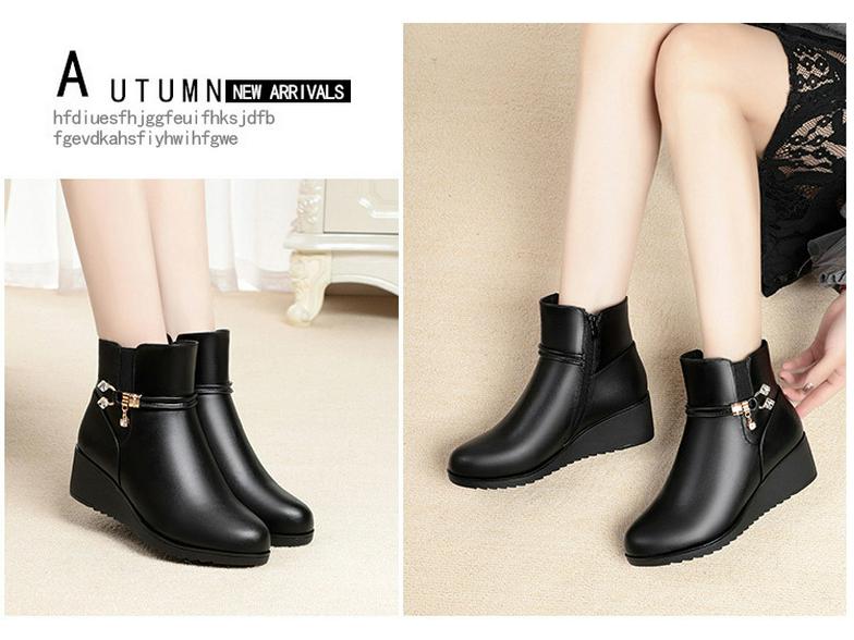 Vielseitige Damen Leder Keilabsatzstiefel in Übergröße - Weiche Sohle, Baumwolle, Plus Samt Warm, Herbst/Winter