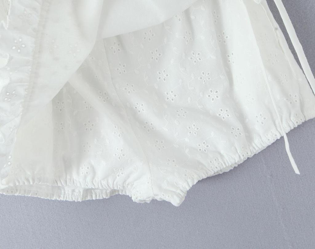 2026 French Women's Two-Piece Set: Square Neck Lace Crop Top + Low Waist Wrap Tie-Up Skirt