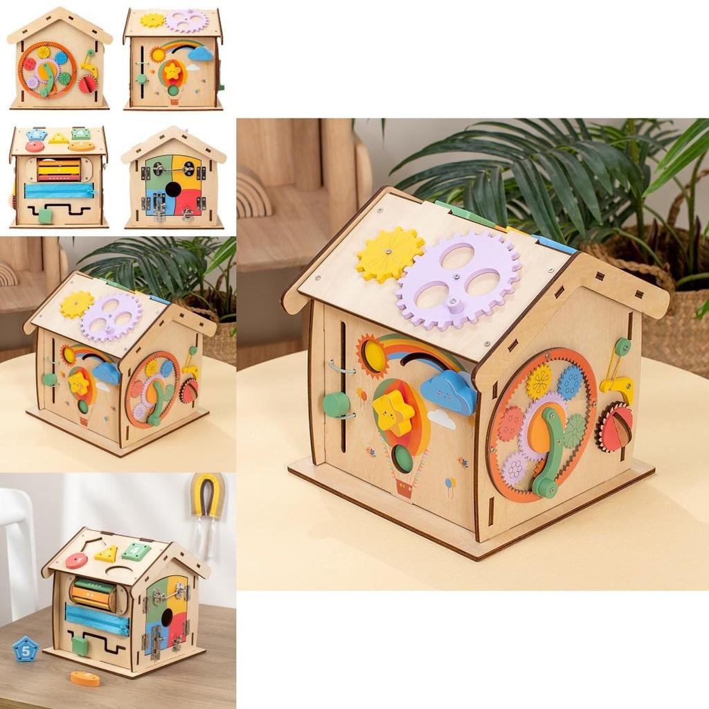 Wooden Busy House Toy For Kids With Educational Activities And Multifunctional Puzzle