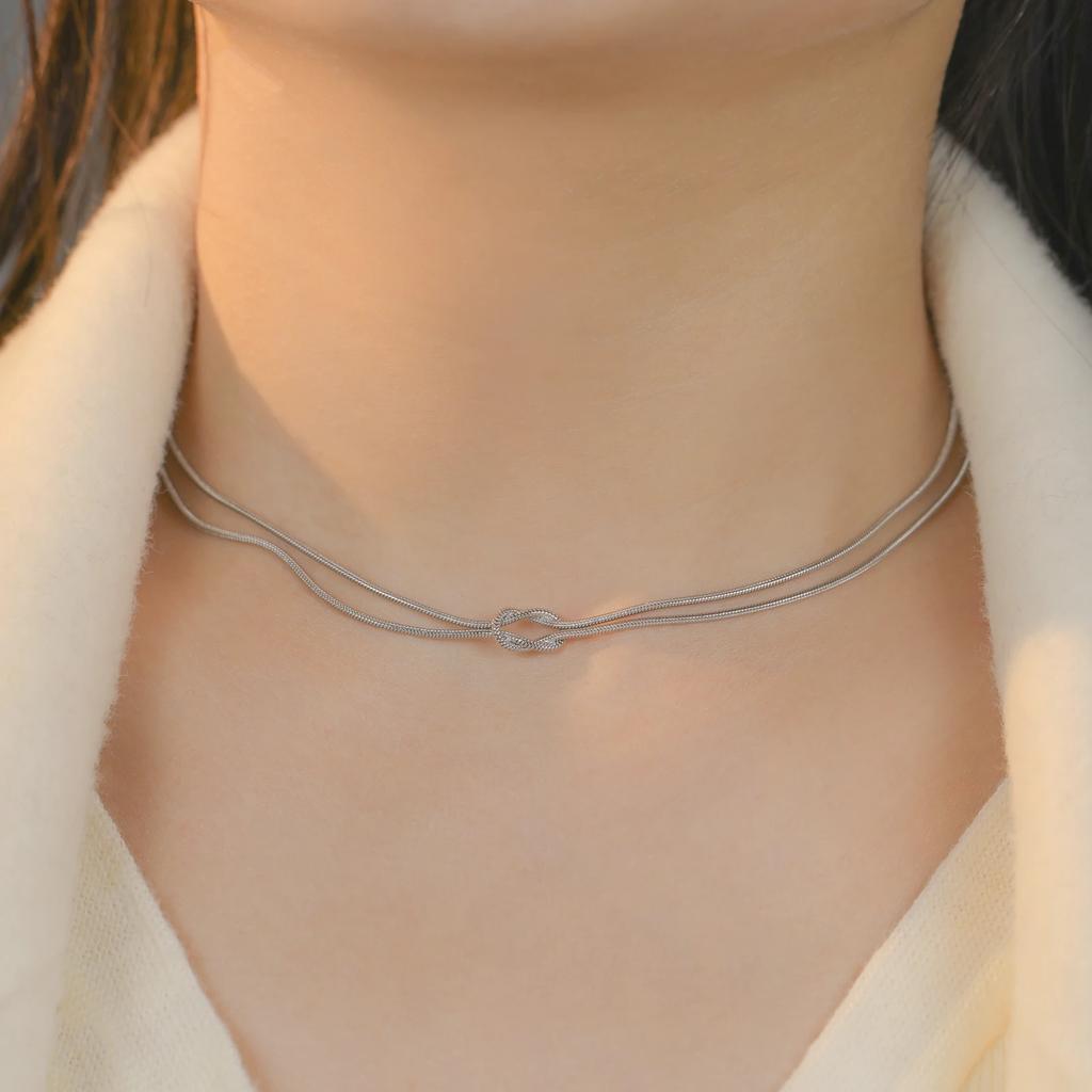 Trendy Love Knot Double Snake Chain Necklace Women Stainless Steel Clavicle Chain Choker Gold Color Jewelry Gift 2026 Wholesale