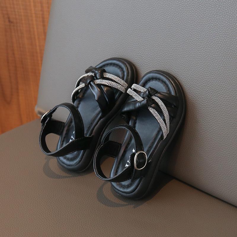 Girls' Sandals2026Summer new style little girl's rhinestone open-toe soft-soled princess sandals student beach shoes