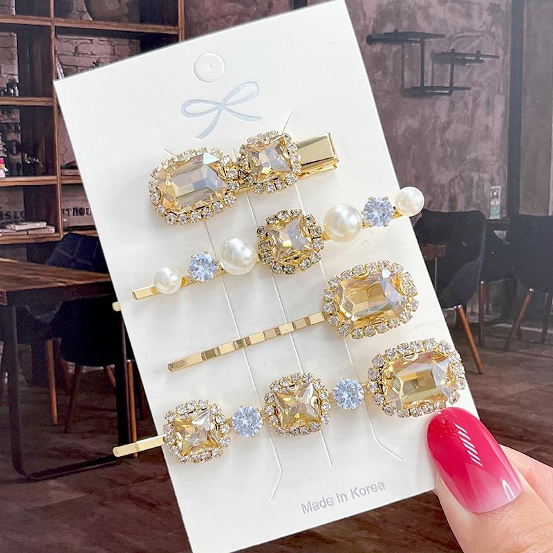 Fashion Shiny Luxury Full Crystal Pearl Women Barrettes Waterdrop Hair Clip Hairgrips Geometric Hair Accessories Korean Headwear