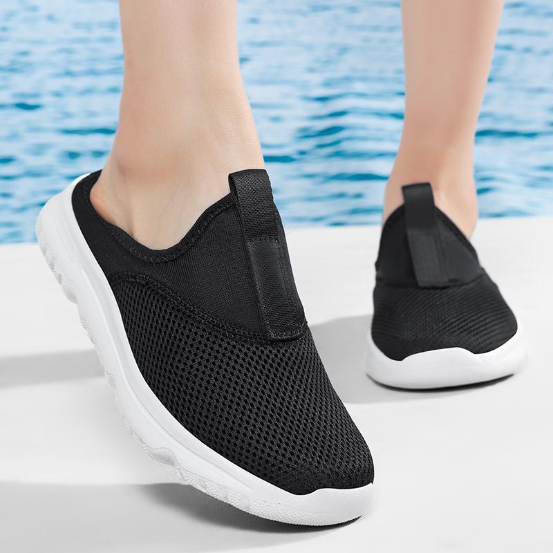 36-46 Unisex Slippers Men's Half Slippers Mesh Meter-breathable Men's Black Mueller Shoes