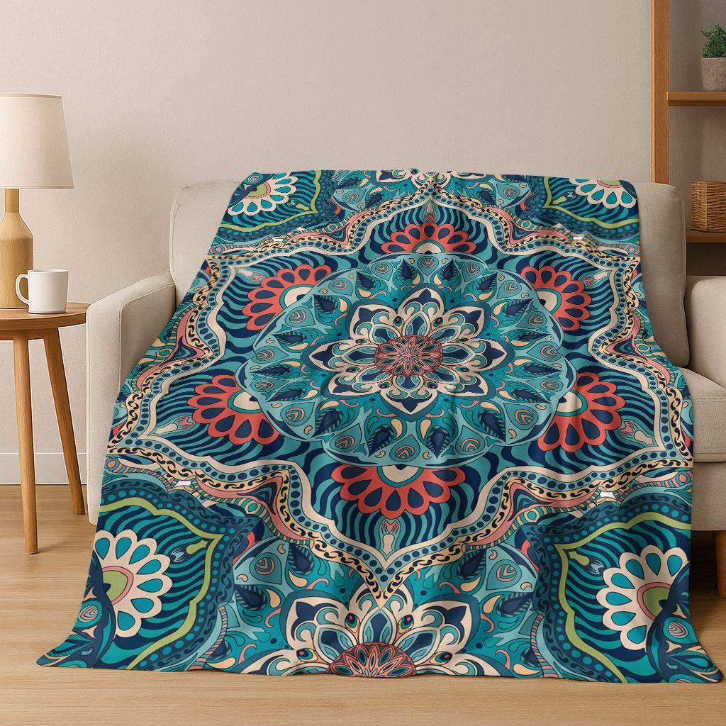 Rainbow Mandala Flower Chakras Yoga Bohemia Art Flannel Blanket,Cozy Soft Throw Blanket for Home Bedroom Bed Sofa Cover Kid Gift
