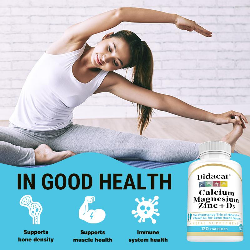 Gli integratori di calcio, magnesio, zinco e vitamina D3 sono benefici per la salute delle articolazioni, delle ossa e del sistema immunitario 120 capsule