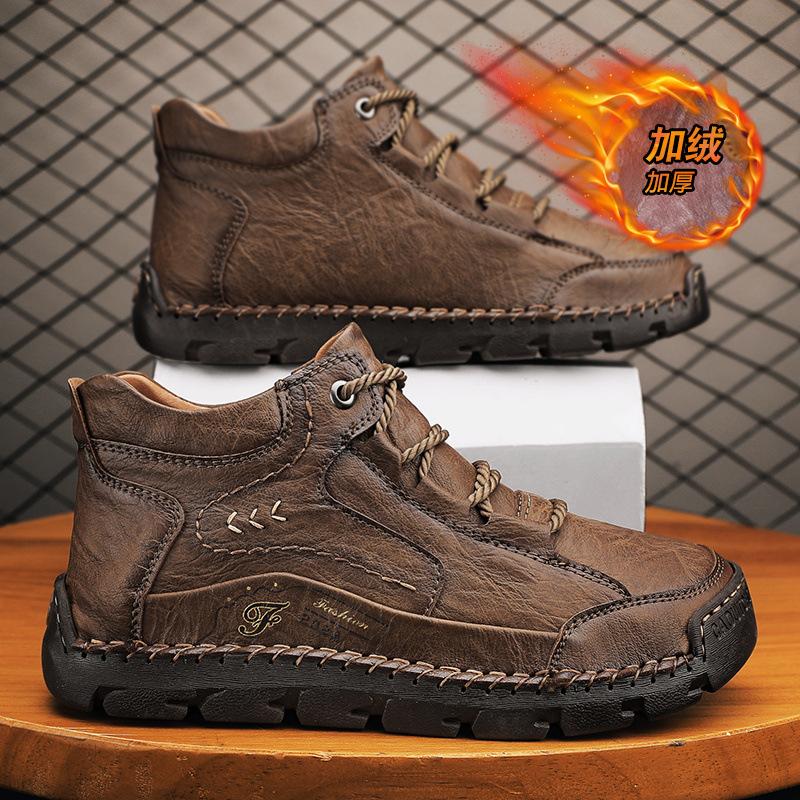 Autumn and Winter Large Size High-top Cotton Men's Shoes Hand-stitched Soles Outdoor Casual Warm Shoes