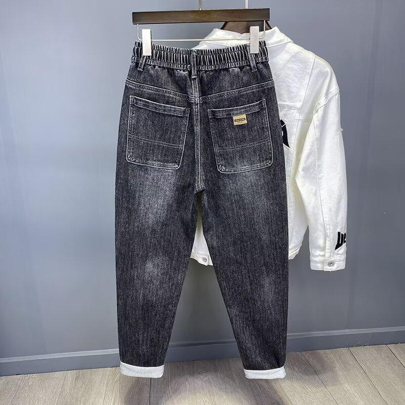 Men's Elastic Waist Autumn Straight Versatile Cycling Men's Pants Drawstring Denim Cowboy Casual Trousers
