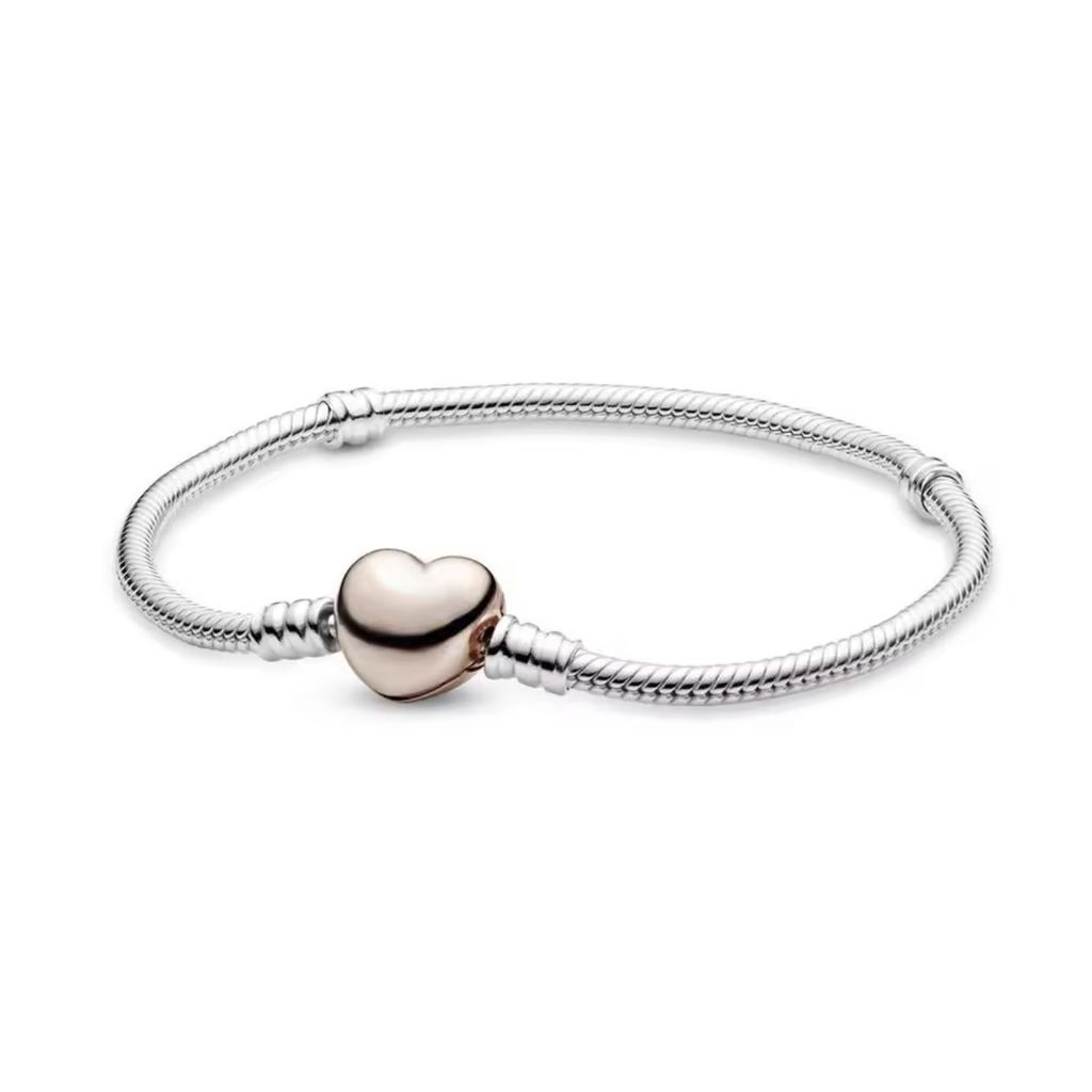 Adjustable Round Bead Bracelet S925 Pure Silver Heart Snake Bone Bracelet Charm DIY Accessories For Women's Gifts