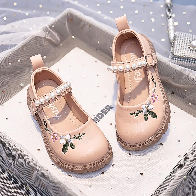 Girls' Retro Embroidered Leather Shoes - Spring/Autumn 2025 Trend, Closed-Toe, Soft Sole, Fashionable and All-Match.